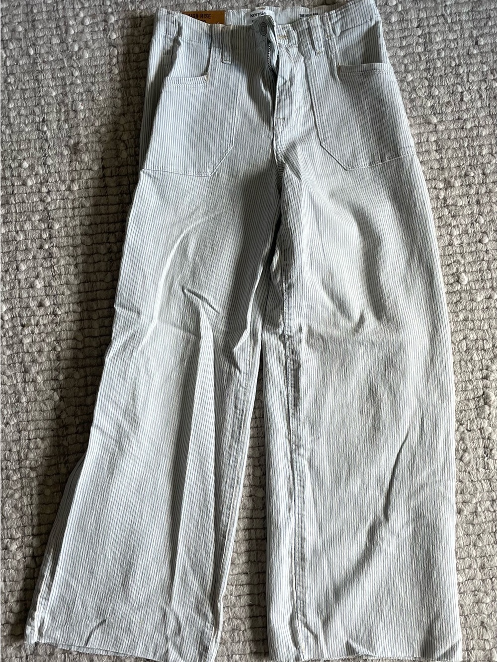 kensie Striped High-Rise Wide Leg Jeans - Light Blue & White
